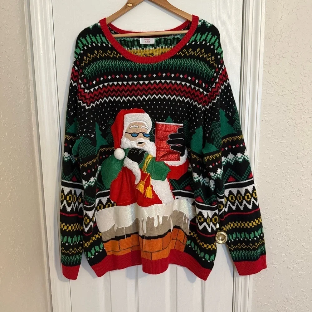 Holiday Time Men's Santa Ugly Christmas Sweater with Long Sleeves 2XL